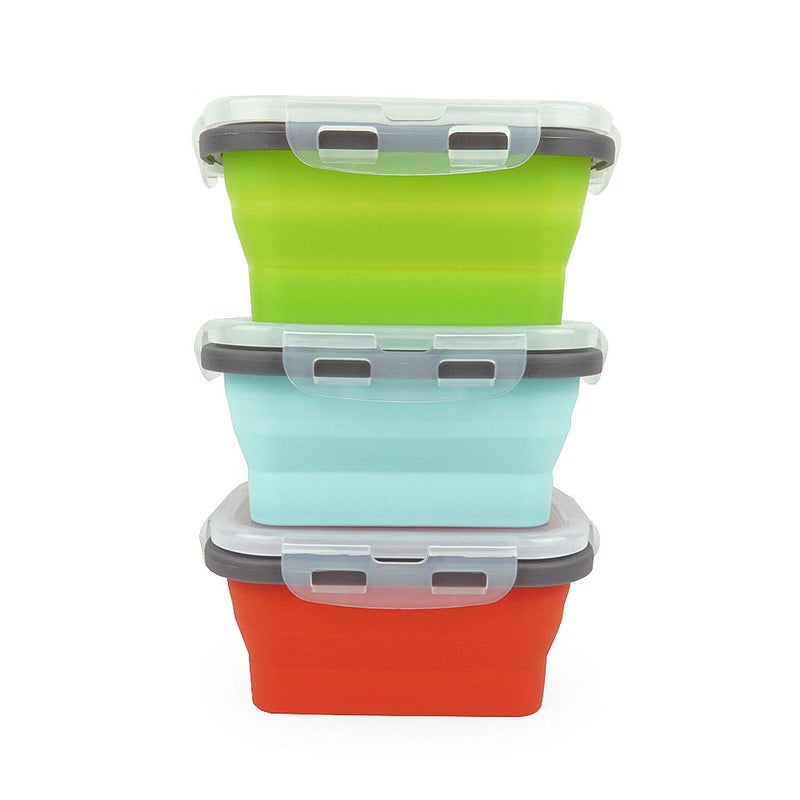 CCyanzi ECOmorning 3 Piece Silicone Food Storage Containers Collapsible Silicone Bowl with Airtight Silicone Lids, Collapsible Lunch Box - Microwave, & Freezer Safe, 350ML - Image 3